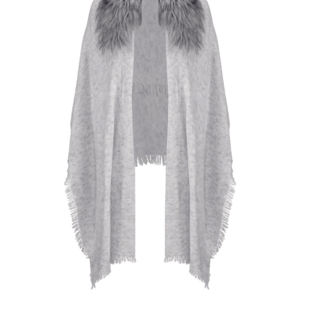 CAbi Gray Shrug with Fur Trim and Cozy Texture